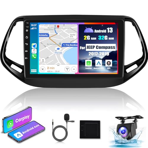 NHOPEEW Autoradio für Jeep Compass 2017-2019 mit Carplay und Android Auto - 10.1 Touchscreen Radio Unterstützung WiFi GPS Mirror Link EQ Split Screen + Rückfahrkamera von NHOPEEW