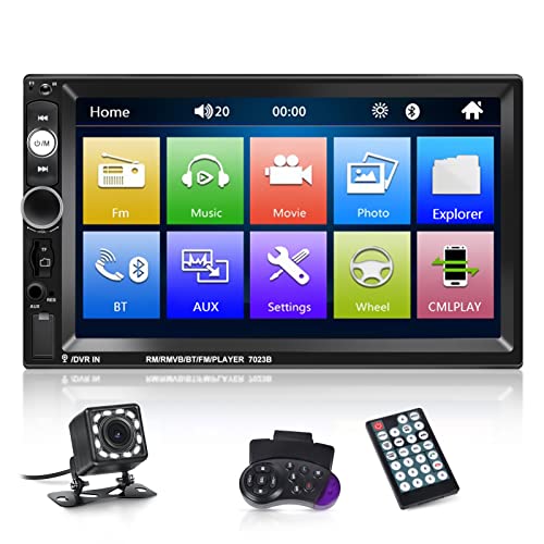 NHOPEEW Doppel Din Radio unterstützt Android/iPhone Mirror Link 2 Din 7 Zoll Touch Display Autoradio mit Bluetooth Freisprecheinrichtung/Dual USB/SD/AUX/Lenkradsteuerung + Rückfahrkamera von NHOPEEW