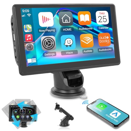 NHOPEEW Kabelloses Carplay Android Auto Tragbares Autoradio - 7 Zoll Touchscreen Radio Eingebaute Kamera - FM Bluetooth Sprachsteuerung + 4K Frontkamera von NHOPEEW