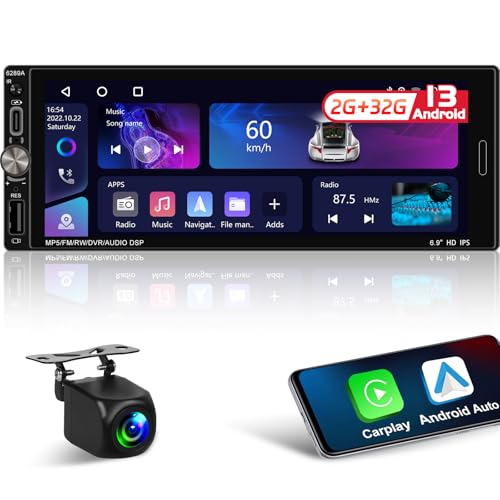 NHOPEEW 6,9 Zoll 1 Din Android Autoradio mit Drahtlos Carplay und Android Auto - 1Din Carplay Autoradio Unterstützung WiFi GPS EQ DSP SWC FM RDS Geteilter Bildschirm + Rückfahrkamera NHOPEEW 6,9 Zoll 1 Din Android Autoradio mit Drahtlos Carplay und Android Auto - 1Din Carplay Autoradio Unterstützung WiFi GPS EQ DSP SWC FM RDS Geteilter Bildschirm + Rückfahrkamera von NHOPEEW