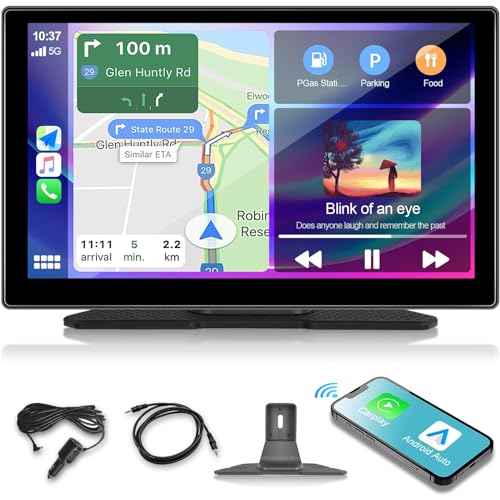 Tragbares Autoradio mit Wireless Carplay Android Auto - 9 Zoll Touchscreen Auto Display Eingebaute Sendeeinheit Buetooth FM AUX Air Play Mirror Cast + Montagehalterung von NHOPEEW