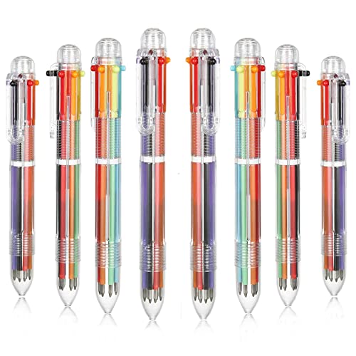 NIANFEN 8 Pack Mehrfarben Kugelschreiber, 0,5mm 6-in-1 Retractable Rollerball Multicolor Stifte, 6-Color Kugelschreiber Mit Transparentem Federmäppchen, für Büro Schulbedarf Studenten Kinder von NIANFEN