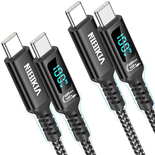 100W USB C auf USB C Kabel, [2Pack 1m] PD Schnellladekabel USB C Ladekabel with LED Display, Kompatibel mit iPhone 16 15 Pro Max Samsung Galaxy S25 S24 S23 Ultra Pixel 7 iPad Pro MacBook Air von NIBIKIA