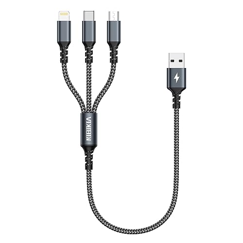 NIBIKIA Multi USB Kabel, Universal Ladekabel Kurz 50CM Nylon 3 in 1 Mehrfach Ladekabel Schnell für Micro USB, iPhone Ladekabel, USB Typ C für Samsung Galaxy, iPhone, Xiaomi Redmi, Android und mehr von NIBIKIA