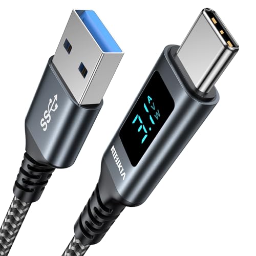 USB C Kabel 2M 3.1A Schnellladekabel USB C, QC 3.0 & USB 3.0 5Gbps Datenrate with LED Display, Kompatibel mit iPhone 15/15 Pro, MacBook Pro/Air, iPad Pro/Air, Samsung Galaxy S23 S22 von NIBIKIA