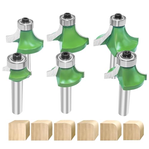 NICAVKIT 6 Stück 8mm Schaft Abrundfräser Standard Fräser Set, Hartmetall Runde Über Fräser Bits Oberfräsen-Bits Kanten-Router-Bit Fräswerkzeuge für die Holzbearbeitung von NICAVKIT