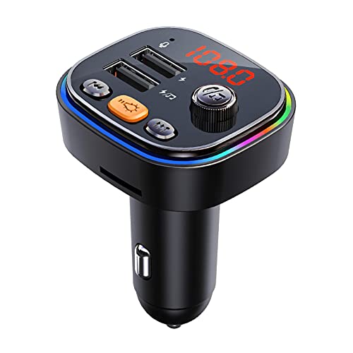Auto-Musik-Player-Adapter - Auto-Ladegerät FM-Transmitter Kabelloser Autoadapter, Ladegerät mit 2 USB-Anschlüssen, 3,1 A Schnellladung, 5,0 Freisprechfunktion, 7-farbige LED-Hintergrundbeleuchtung von NICERAM