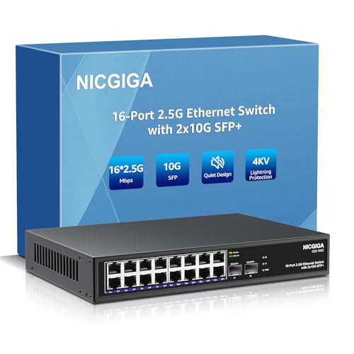 16 Port 2.5G Ethernet Switch with 2X 10G SFP+ Uplink, NICGIGA Unmanaged 2.5Gb Network Switch. von NICGIGA