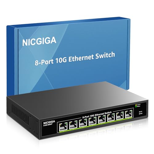 8-Port 10 Gigabit Ethernet Switch (Unmanaged) mit 8 10 Gigabit Ethernet Ports, NICGIGA 10 Gigabit Netzwerk Switch für 10 Gigabit NAS, PCs, WiFi7 Router, 10 Gigabit Adapter/NIC. von NICGIGA