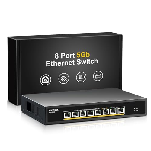8-Port 5Gb Ethernet Switch (Unmanaged) mit 8*5G Ethernet Ports, NICGIGA 5Gbe Netzwerk Switch für 5Gbps NAS, PCs, WiFi7 Router, 5G Adapter/NIC. von NICGIGA