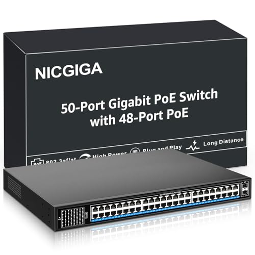 NICGIGA 48 Port Gigabit PoE Switch Unmanaged with 48 Port IEEE802.3af/at PoE+@400W, 2 x 1G SFP, 50 Port Network Power Over Ethernet Switch, Desktop/Rackmount NICGIGA 48 Port Gigabit PoE Switch Unmanaged with 48 Port IEEE802.3af/at PoE+@400W, 2 x 1G SFP, 50 Port Network Power Over Ethernet Switch, Desktop/Rackmount von NICGIGA