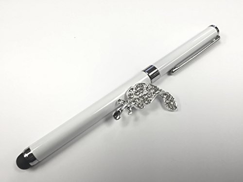 BSI White Good Stylus Soft Touch Roller Ball Pen with Black Ink for Sony Xperia Z4 Z3 Z2 Tablets Metal Black Rubber with a Black Shirt Clip + Nice Crystals Feather Brooch von NICKSTON