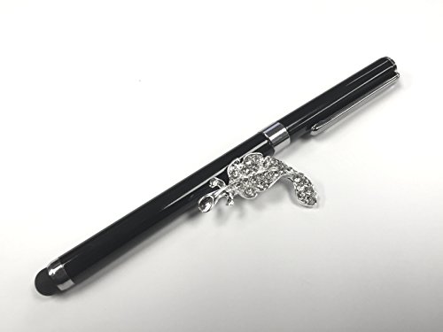 Black Good Stylus Soft Touch Roller Ball Pen with Black Ink for HKC P771A P774A P776A P778A P886A Tablets Metal Black Rubber with a Black Shirt Clip + Nice Crystals Feather Brooch von NICKSTON