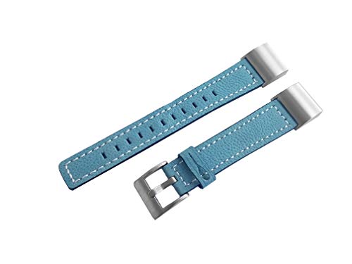 NICKSTON Blue Suede with White Stitches Band Compatible with Fitbit Charge 4, Charge 3 and Charge 2 Tracker Leather Strap (for Charge 3, 4. Rose Gold Color Buckle Adapters) von NICKSTON