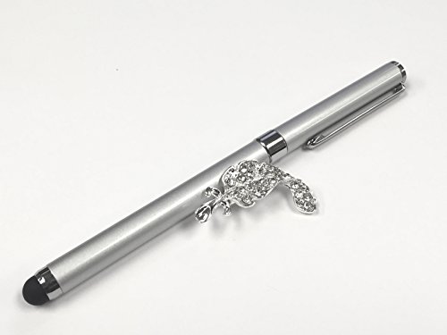 Silver Good Stylus Soft Touch Roller Ball Pen with Black Ink for Microsoft Surface 2 Surface Pro 3 Tablets Metal Black Rubber with a Black Shirt Clip + Nice Crystals Feather Brooch von NICKSTON