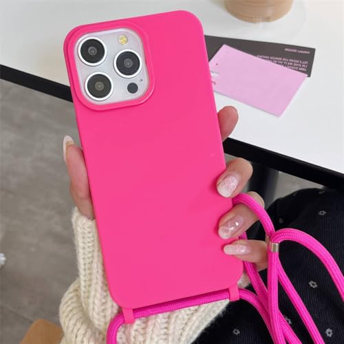 NICRX Crossbody Lanyard Halskette Seilband Silikon Soft Case für iPhone 15 Pro Max 11 14 13 12 X XS XR 15 Plus süße Hülle, Roes Red, für iPhone 14 von NICRX