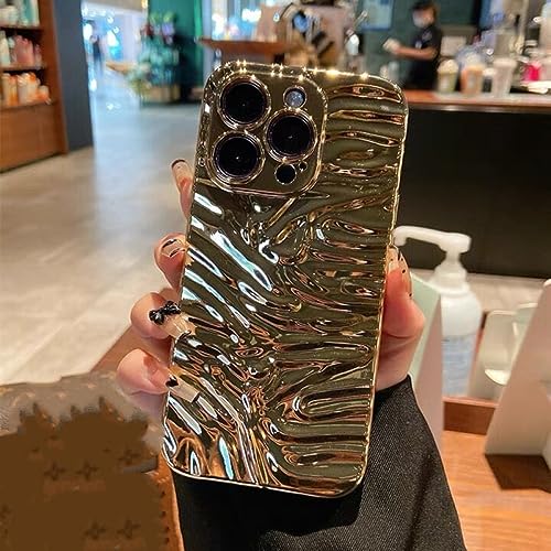 NICRX Farbplattierte klare Laser-3D-glänzende Handyhülle für iPhone 14 13 Pro Max 12 11 Plus Matte Premium Stereo Wave Soft Silikonhülle, Gold, für iPhone 14 Pro von NICRX