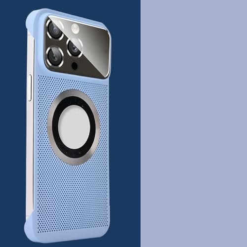 NICRX Luxuriöse, magnetisch kühlende, randlose Handyhülle für iPhone 14 13 12 Pro Max, vollständiger Linsenschutz, kabellose Ladeabdeckung, Hellblau, für iPhone 13 Pro von NICRX