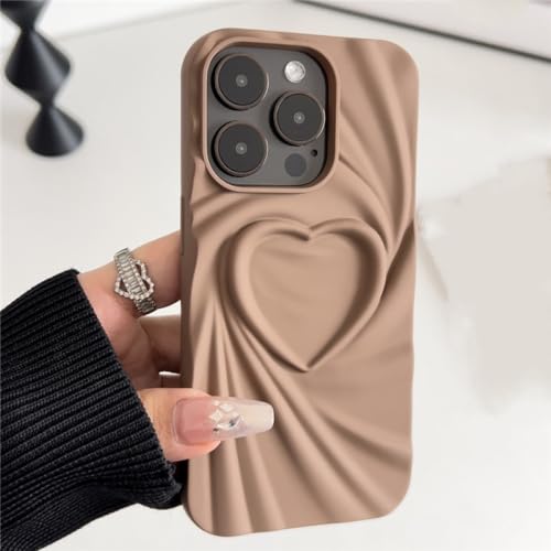 NICRX Luxuriöse 3D-Handyhülle mit Liebesherzmuster für iPhone 14 13 12 11 Pro Max, einfarbig, knitterfrei, weicher Stoßfänger, braun, für iPhone XR von NICRX
