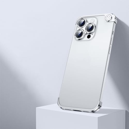 NICRX Luxuriöse Metall-Handyhüllen für iPhone 13 14 15 Pro Max 15Pro Shell Linsenschutz Aluminium-Eckpolster-Abdeckung, Silber, für iPhone 14 von NICRX