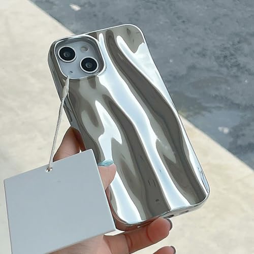 NICRX Luxuriöse Silberne Wasserwellenmuster-Telefonrückseite für iPhone 11 12 Pro Max 13 14 Pro Max 3D-Falten-Schutzhülle, Silber, für iPhone 13Pro Max von NICRX