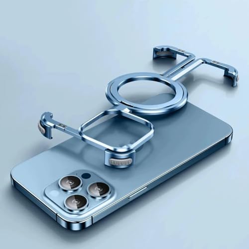 NICRX Luxuriöse rahmenlose Hohle magnetische Handyhülle aus Aluminiumlegierung für iPhone 15 12 13 14 Pro Max Plus Metallrahmenabdeckung, Hellblau, für iPhone 12 von NICRX