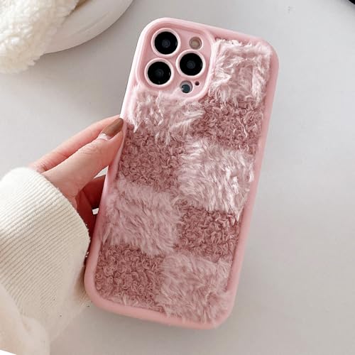 NICRX Luxuriöse warme Plüsch-Hülle in Bonbonfarben für iPhone 14 Pro Max 14 13 12 11 XS XR 7 8 Plus Kameraobjektiv-Schutzhülle, Rosa, für iPhone 14 von NICRX