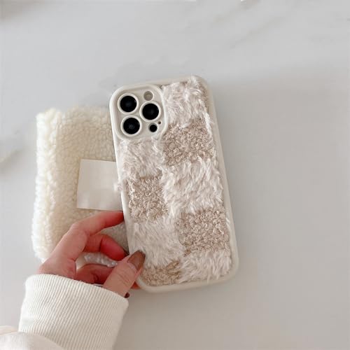 NICRX Luxuriöse warme Plüsch-Hülle in Bonbonfarben für iPhone 14 Pro Max 14 13 12 11 XS XR 7 8 Plus Kameraobjektiv-Schutzhülle, weiß, für iPhone 14 von NICRX