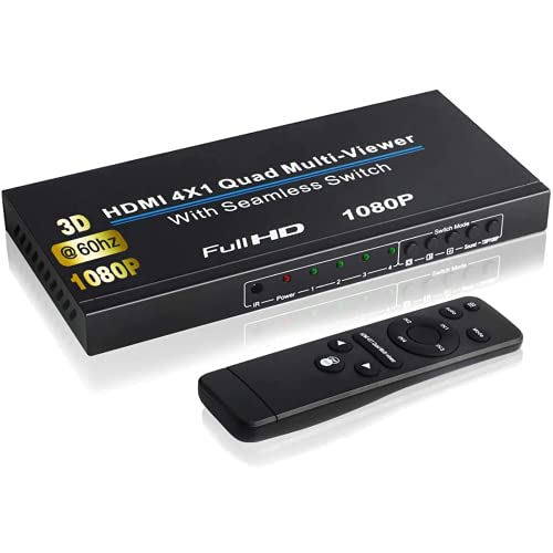 HDMI Switch 2k 4 In 1 Out HDMI 2.0 Quad Multi-Viewer Multi-Bildschirm 1080p/720p@60Hz/30Hz HDCP 1.4 Audio Switcher Umschalter Scaler 3D mit Fernbedienung 5 Modi für PS3/PC/STB/DVD/Xbox/Notebook/HDTV von NIERBO