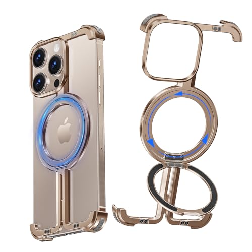 NIFBANG Aluminium Rahmenlose Hülle für iPhone 16 Pro mit Kickstand,360°Drehbar Magnet Stander,Metall Dünn Handyhülle,Bumper Case Stoßfeste Schutzhülle für iPhone 16 Pro Cover,Desert Titanium von NIFBANG