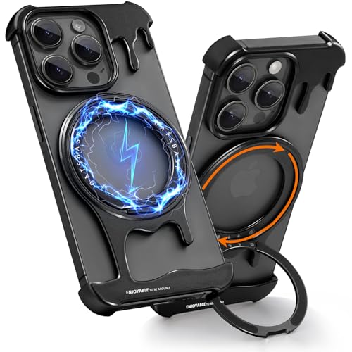NIFBANG Rahmenlose Hülle für iPhone 14 Pro Max,Metall Kickstand 360°Drehung Magnetischer Ständer Handyhülle,Aluminium Bezel Less Bumper Case Stoßfeste Schutzhülle für iPhone 14 Pro Max, Schwarz NIFBANG Rahmenlose Hülle für iPhone 14 Pro Max,Metall Kickstand 360°Drehung Magnetischer Ständer Handyhülle,Aluminium Bezel Less Bumper Case Stoßfeste Schutzhülle für iPhone 14 Pro Max, Schwarz von NIFBANG
