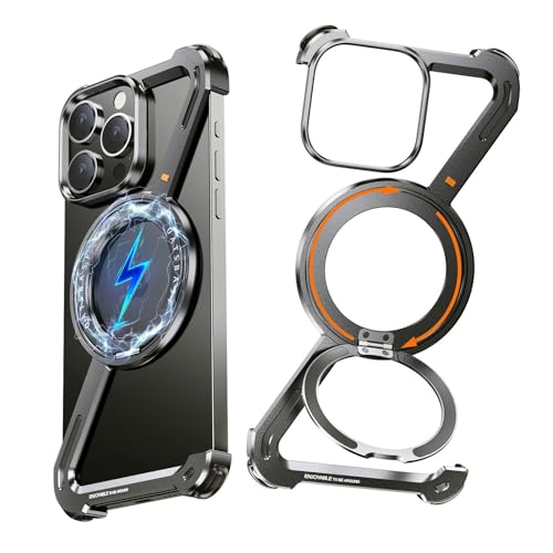 NIFBANG Z Schutzhülle für iPhone 16 Pro Max, rahmenloses Metall mit Ringständer, um 360° drehbarer magnetischer Ständer, Schutzhülle, schlank, stoßfest, dünn, für iPhone 16 Pro Max (Schwarz) von NIFBANG