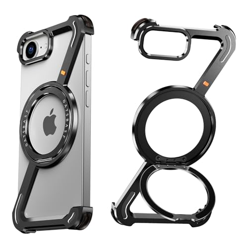 NIFBANG Z Schutzhülle für iPhone 16E, rahmenloses Metall mit Ringständer, um 360° drehbar, magnetischer Ständer, Schutzhülle, schlank, stoßfest, dünn, für iPhone 16 (Schwarz, 16E) von NIFBANG