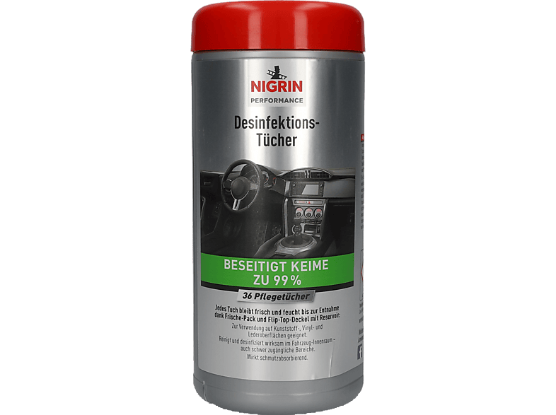 NIGRIN Performance 36 Flächen Desinfektions-Tücher, Grau/Rot von NIGRIN