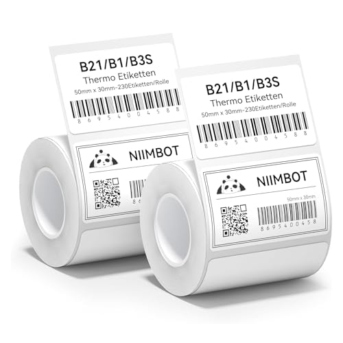 2 x Etiketten Kompatibel mit NIIMBOT B1 B21 B3S Etikettendrucker, 50 x 30mm Etikettierpapier, Schwarzer Druck auf Weißem Etikettierpapier, 230 Etiketten/Pro Rolle (Weiß) von NIIMBOT