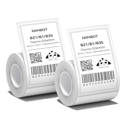 2 x Etiketten Kompatibel mit NIIMBOT B1 B21 B3S Etikettendrucker, 50 x 70mm Etikettierpapier, Schwarzer Druck auf Weißem Etikettierpapier, 110 Etiketten/Pro Rolle (Weiß) von NIIMBOT