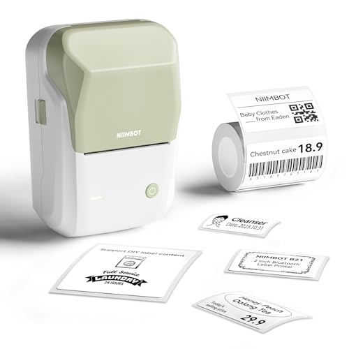 NIIMBOT B1 Etikettendrucker mit 1 Rolle Starterband, Bluetooth Selbstklebendes Etikettiergerät, Beschriftungsgerät Druckgröße 20-50mm Kompatibel mit iOS und Android für Zuhause, Büro (Grün) von NIIMBOT
