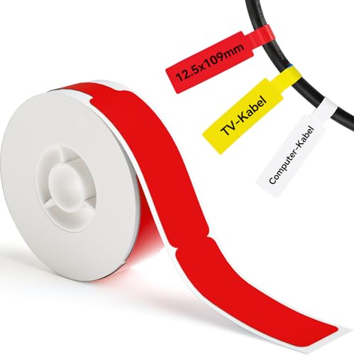 NIIMBOT Kabel Etiketten, Selbstklebender Etikettenband für D110 D11 D101 Etikettendrucker, 12.5X 109mm 65 Etiketten pro Rolle, 1 Rolle Thermo-Etikettenband für Zuhause, Büro, Schule, Rot NIIMBOT Kabel Etiketten, Selbstklebender Etikettenband für D110 D11 D101 Etikettendrucker, 12.5X 109mm 65 Etiketten pro Rolle, 1 Rolle Thermo-Etikettenband für Zuhause, Büro, Schule, Rot von NIIMBOT