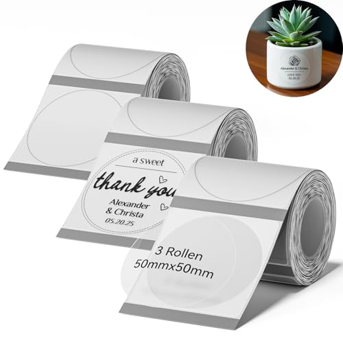 NIIMBOT Rund Etiketten Kompatible für B1 / B21 / B3S Etikettendrucker, 3 Rollen 50 x 50mm Thermo Etikettenband für Supermärkte Einzelhandel Büro, 150 Etiketten/Rolle, Transparent NIIMBOT Rund Etiketten Kompatible für B1 / B21 / B3S Etikettendrucker, 3 Rollen 50 x 50mm Thermo Etikettenband für Supermärkte Einzelhandel Büro, 150 Etiketten/Rolle, Transparent von NIIMBOT
