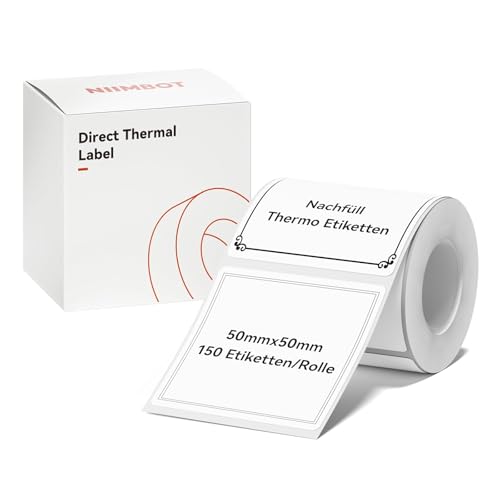 NIIMBOT Thermo Etiketten Selbstklebend, B1/B21/B3S Etikettenband Papier für Schule, Zuhause, Büro, Kleine Unternehmen (Weiß-Quadrat-50 x 50mm) von NIIMBOT