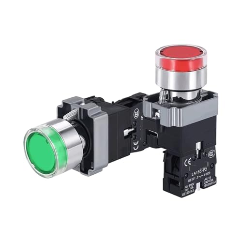 LED-Licht 220 V flache Taste zum Selbstreparieren sofort Anzeige rot grün gelb blau 12 V 24 V Leuchtknopf (Rot, 1NC_380 V) von NIKOIDIC