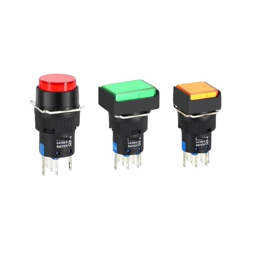 LED-beleuchteter Knopfschalter, 16 mm, sofortige Selbstverriegelung, 12/24/220 V, mit quadratischem, rundem und rechteckigem Lichtschalter (Square Blue, 1NO1NC 5PINS_FIXED_12 V) von NIKOIDIC