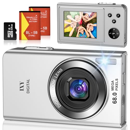 Digitalkamera, 68MP 4K Fotokamera mit Autofokus 16X Digitalzoom Fotoapparat, 2.4" LCD Bildschirm Kompaktkamera Tragbare Digital Kamera mit 64GB SD-Karte für Teenager Erwachsene Anfänger (Silber) von NIKYJM