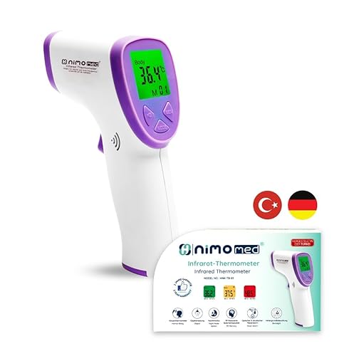 Fieberthermometer Made in Turkey | für Kind, Erwachsene & Babymilch | Präzises Medizinprodukt | Kontaktlos | Infrarot | Digital | LCD | Fieberwarnung | Objekt- & Körpertemperatur | inkl. Batterien von NIMOMED