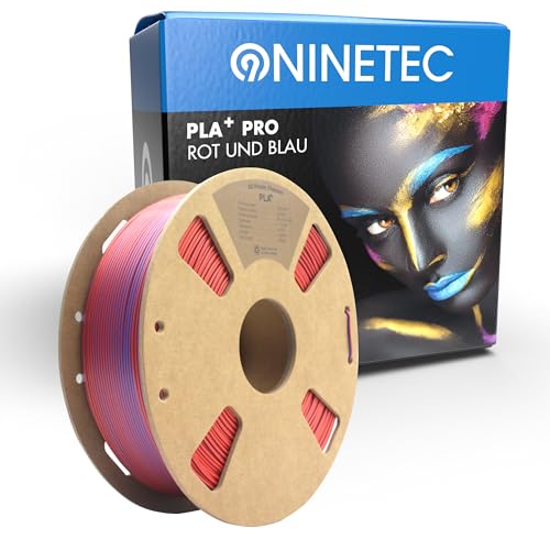 NINETEC BIO PLA+ Filament 1.75mm PLA Plus 3D Drucker Filament 1 kg Spule Maßgenauigkeit +/- 0,03mm PLA+ FDM Druckerverbrauchsmaterial PLA+ Pro Rot + Blau von NINETEC