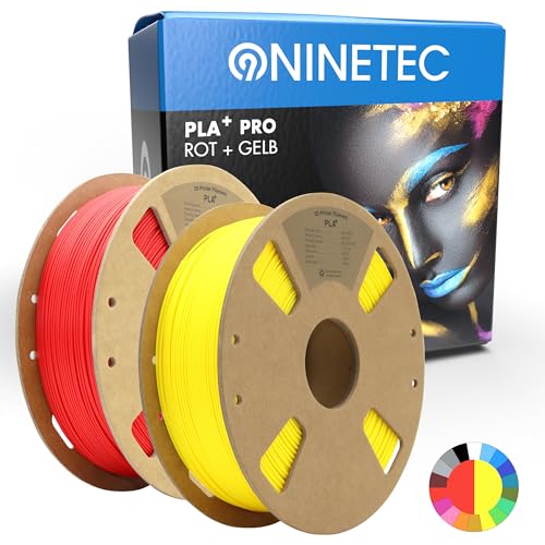 NINETEC BIO PLA+ Filament 2er Set Rot + Gelb 1.75mm PLA Plus 3D Drucker Filament 1 kg Spule Maßgenauigkeit +/- 0,03mm PLA+ FDM Druckerverbrauchsmaterial PLA+ Pro von NINETEC
