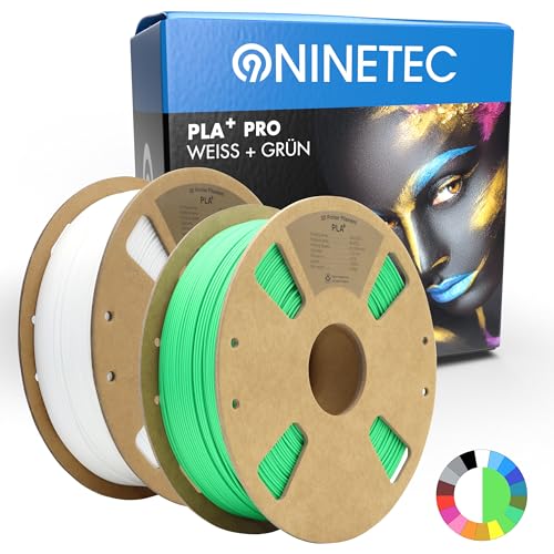NINETEC BIO PLA+ Filament 2er Set Weiß + Grün 1.75mm PLA Plus 3D Drucker Filament 1 kg Spule Maßgenauigkeit +/- 0,03mm PLA+ FDM Druckerverbrauchsmaterial PLA+ Pro von NINETEC