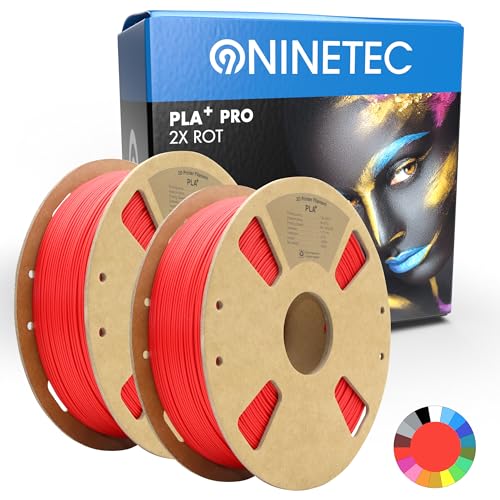 NINETEC BIO PLA+ Filament 2x Rot 1.75mm PLA Plus 3D Drucker Filament 1 kg Spule Maßgenauigkeit +/- 0,03mm PLA+ FDM Druckerverbrauchsmaterial PLA+ Pro von NINETEC