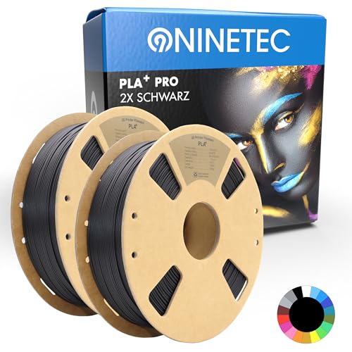 NINETEC BIO PLA+ Filament 2x Schwarz 1.75mm PLA Plus 3D Drucker Filament 1 kg Spule Maßgenauigkeit +/- 0,03mm PLA+ FDM Druckerverbrauchsmaterial PLA+ Pro (Schwarz + Schwarz) von NINETEC