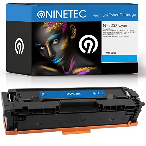 NINETEC NT-203AX 1 Toner kompatibel mit HP CF541X CF-541X 203X Cyan 2.500 Seiten | Für Color Laserjet Pro m254dnw m254dw m254nw MFP m280nw m281fdn m281fdw m281fw von NINETEC